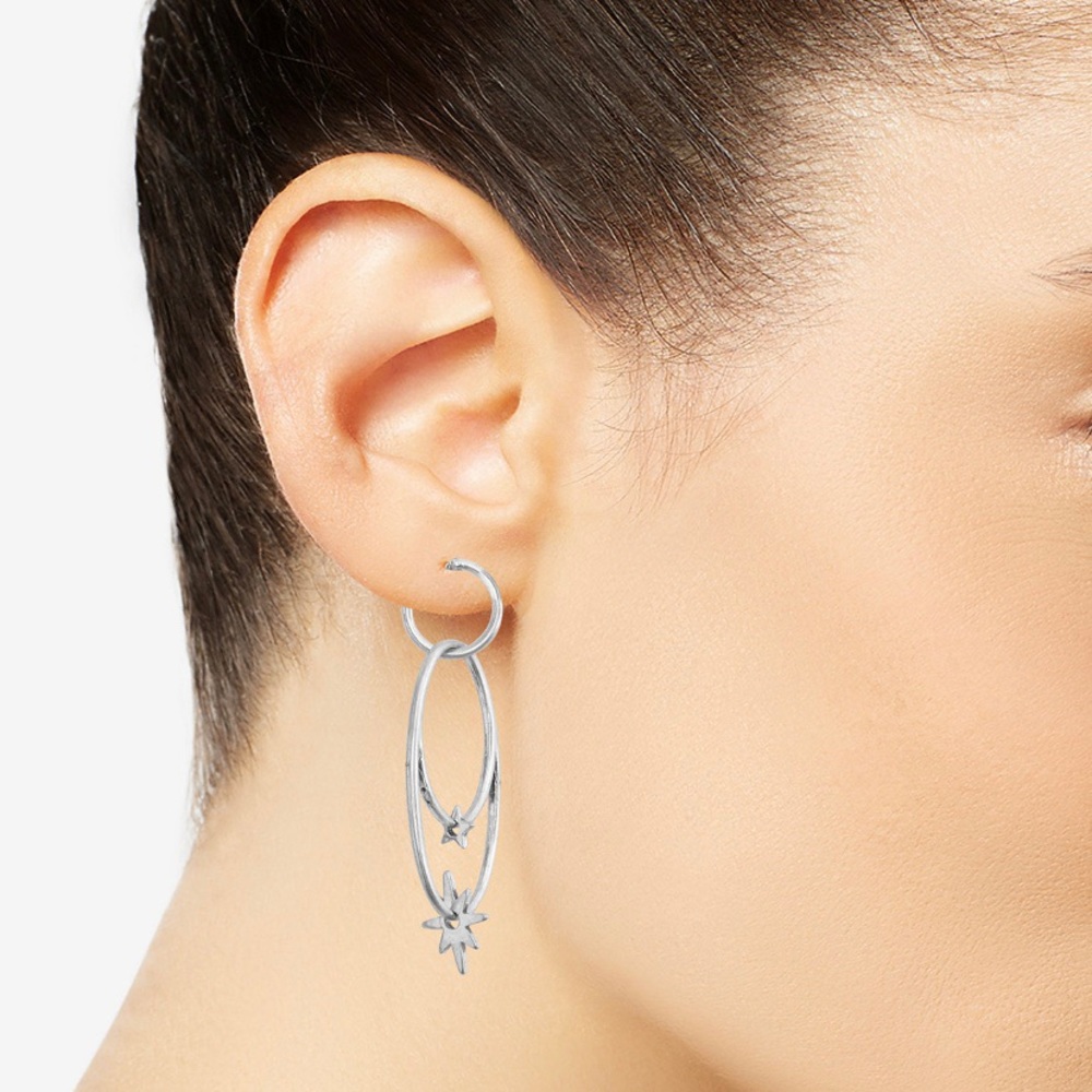 Lucky silver-tone Star double hoop drop earrings